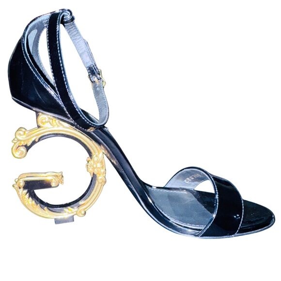 Dolce & Gabbana Keira DG Sculpted High Heel Leather Sandals Black NIB MSRP $1345 - Picture 5 of 15